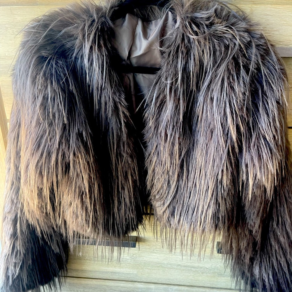 faux fur ostrich feathered jacket